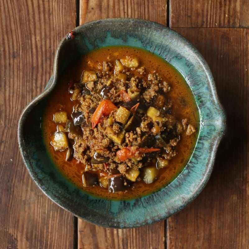 基本のナスとひき肉キーマカレーのレシピ｜本格インド料理の定番 の完成写真